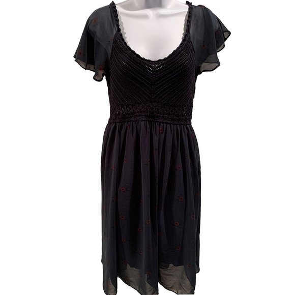 Free People Dark Green Crochet and Chiffon Floral Dress, Size Medium - Picture 8 of 16